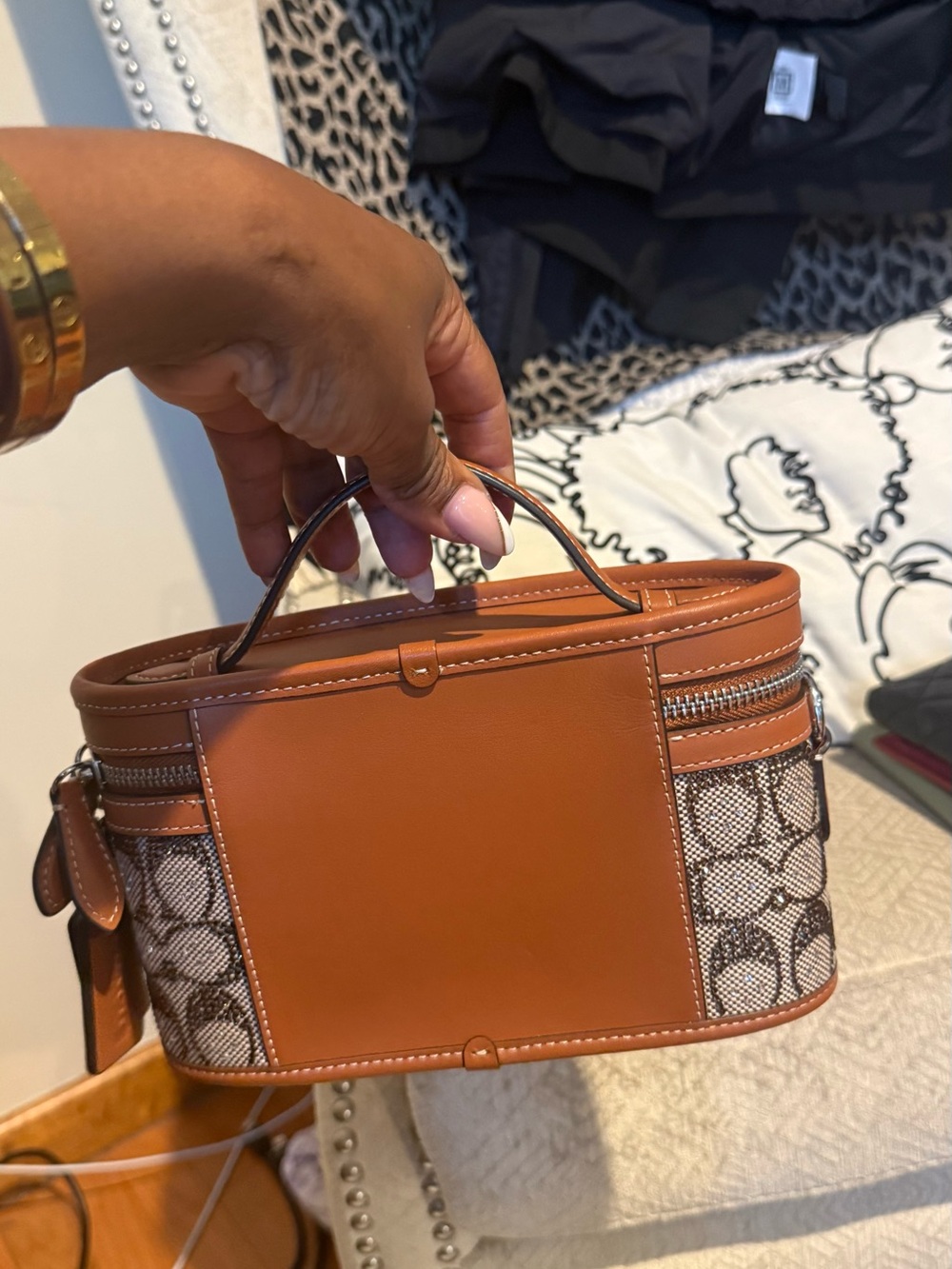 Coach Trail Bag Brown Signature Canvas Mini Vanity Bag with Leather Trim - Picture 3 of 4